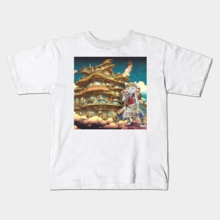 Steampunk Samurai Cat in Steampunk Japanese Royal Palace Kids T-Shirt